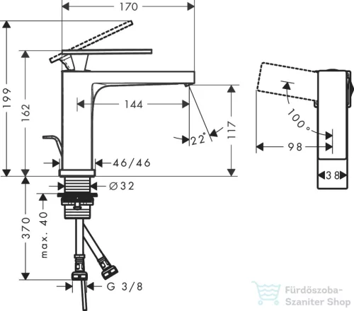 Hansgrohe TECTURIS E 110 Ecosmart+ hidegindításos mosdó csaptelep automata leeresztővel, szálcsiszolt fekete króm 73014340