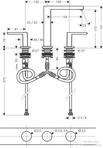 Hansgrohe Tecturis E 150 3 üléses mosdó csaptelep,click-clack leeresztővel,szálcsiszolt fekete króm 73030340