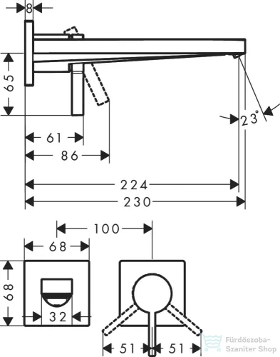Hansgrohe Tecturis E falsík alatti mosdó csaptelep 22,5 cm-es kifolyóval,belső egység nélkül,szálcsiszolt bronz 73051140