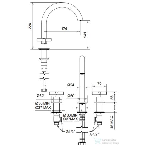 Bugnatese Rodos 3 üléses mosdó csaptelep click-clack leeresztővel,króm 7312SCCR
