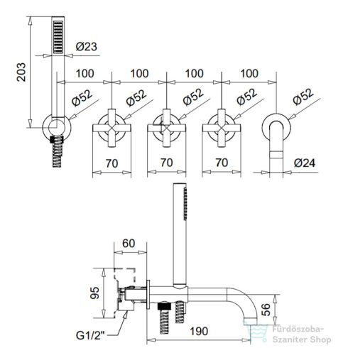 Bugnatese Rodos falsík alatti kádtöltő csaptelep belső egységgel,szálcsiszolt nikkel 7319NS