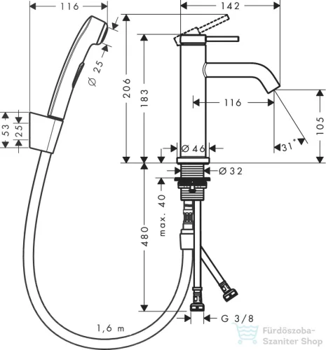 Hansgrohe Tecturis S 110 Ecosmart+ mosdó csaptelep bidé zuhannyal,click-clack leeresztővel,matt fekete 73211670