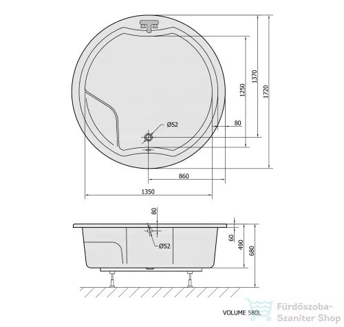Sapho POLYSAN Royal Round kád 172x49 cm 73211
