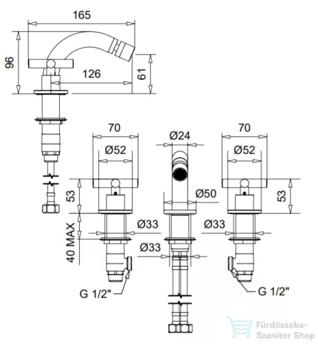 Bugnatese RODOS 3 üléses bidet csaptelep click-clack leeresztővel,króm 7325SCCR
