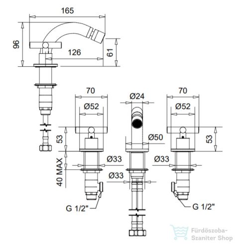 Bugnatese RODOS 3 üléses bidet csaptelep click-clack leeresztővel,szálcsiszolt nikkel 7325SCNS