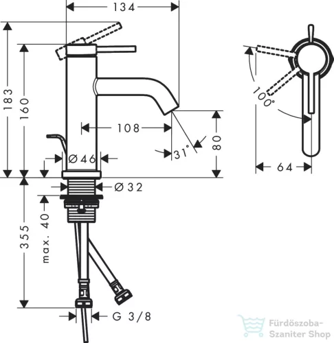 Hansgrohe TECTURIS S 80 Ecosmart+ hidegindításos mosdó csaptelep automata leeresztővel, króm 73302000