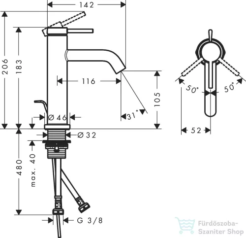 Hansgrohe Tecturis S 110 Ecosmart+ mosdó csaptelep,automata leeresztővel,szálcsiszolt bronz73310140