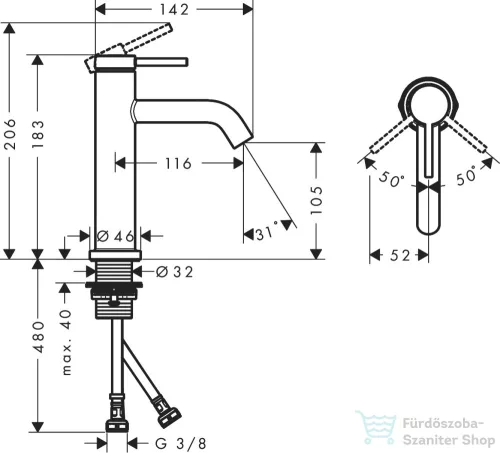 Hansgrohe Tecturis S 110 Ecosmart+ mosdó csaptelep leeresztő nélkül, szálcsiszolt fekete króm 73311340