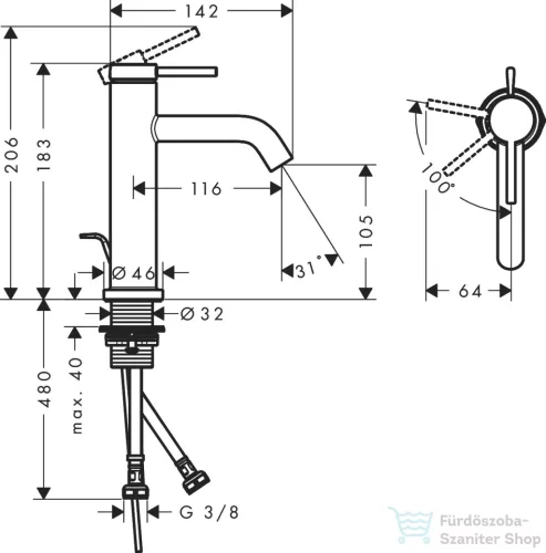 Hansgrohe TECTURIS S 110 Ecosmart+ hidegindításos mosdó csaptelep automata leeresztővel, króm 73314000