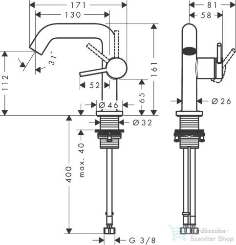 Hansgrohe TECTURIS S 110 hidegindításos mosdó csaptelep click-clack leeresztővel, szálcsiszolt bronz 73322140