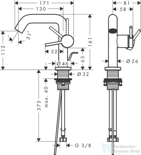 Hansgrohe Tecturis S 110 Coolstart Ecosmart+ mosdó csaptelep automata leeresztővel,matt fehér 73323700