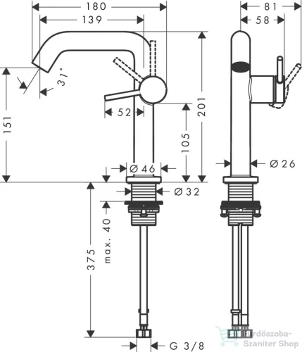 Hansgrohe Tecturis S 150 Coolstart Ecosmart+ mosdó csaptelep leeresztő nélkül,szálcsiszolt bronz 73341140
