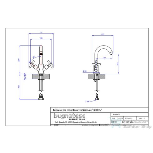 Bugnatese RODOS mosdó csaptelep leeresztő nélkül,rame 7334SRA