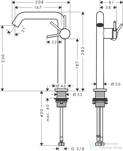 Hansgrohe Tecturis S 240 Coolstart magasított mosdó csaptelep leeresztő nélkül, szálcsiszolt fekete króm 73372340