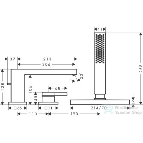 Hansgrohe Tecturis E 3 üléses kádtöltő csaptelep zuhanyszettel,alaptest nélkül,matt fehér 73443700