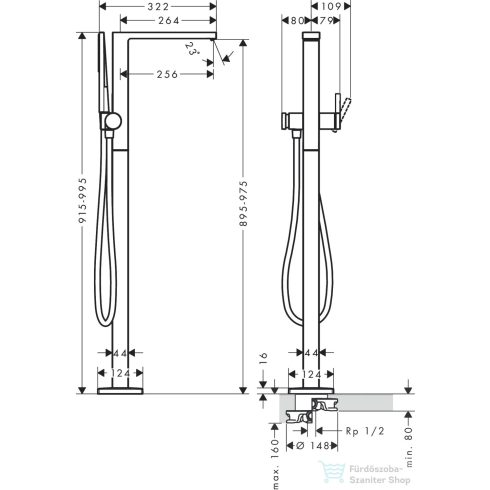 Hansgrohe Tecturis E szabadonálló kádöltő csaptelep alaptest nélkül,zuhanyszettel,szálcsiszolt bronz 73445140