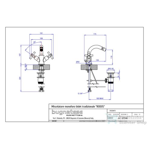 Bugnatese RODOS bidet csaptelep automata leeresztővel,króm 7344CR