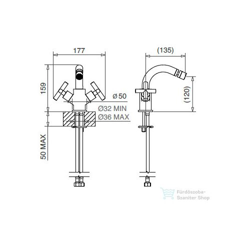 Bugnatese RODOS bidet csaptelep leeresztő nélkül,rame 7344SRA