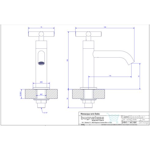Bugnatese Rodos hidegvizes mosdó csaptelep leeresztő nélkül,bronz 7345BR