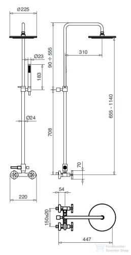 Bugnatese RODOS zuhanyrendszer 22,5 cm-es fejzuhannyal,zuhanyszettel, bronz 7347CBR