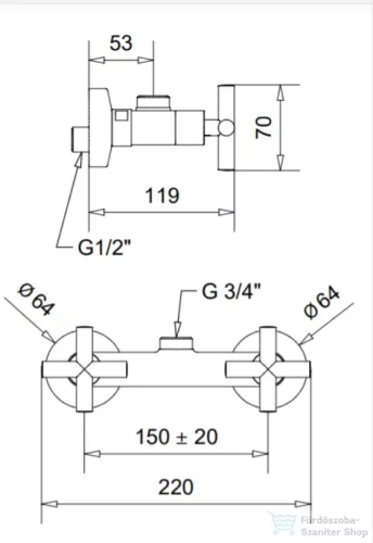 Bugnatese RODOS Zuhanycsaptelep test 3/4 csatlakozású, króm 7347