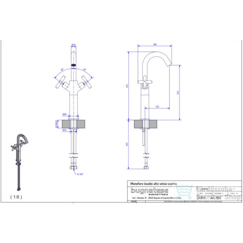 Bugnatese RODOS magasított mosdó csaptelep click-clack leeresztővel,bronz 7355SCBR