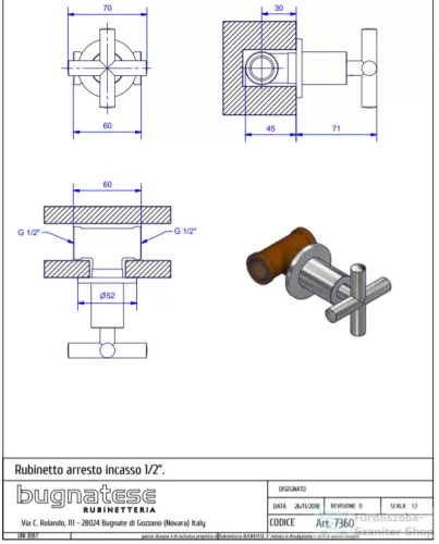 Bugnatese RODOS csempeszelep 1/2" csatlakozással,matt fehér 7360BI