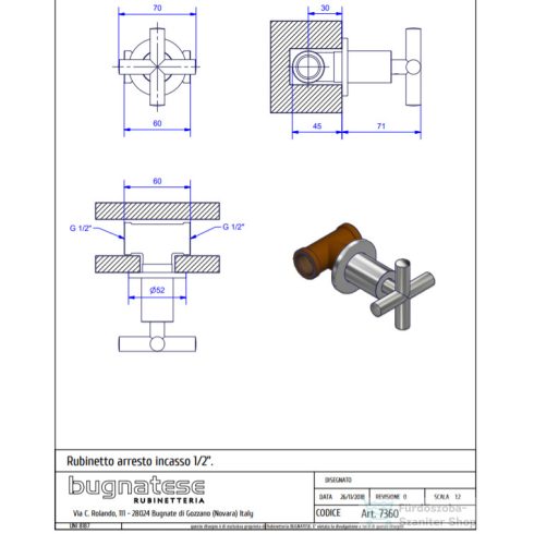 Bugnatese RODOS csempeszelep 1/2" csatlakozással,matt fekete 7360NE