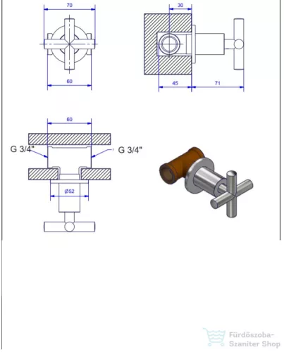 Bugnatese RODOS csempeszelep 3/4" csatlakozással,szálcsiszolt nikkel 7362NS