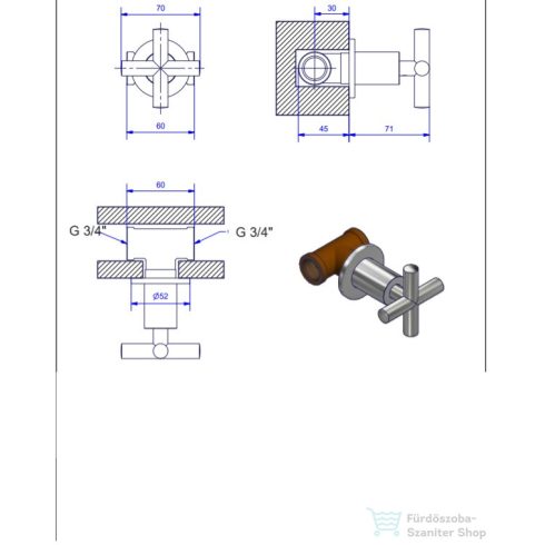 Bugnatese RODOS csempeszelep 3/4" csatlakozással,rame 7362RA