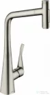 Hansgrohe Metris Select M71 mosogató csaptelep kihúzható kifolyóval, nemesacél felület 73816800