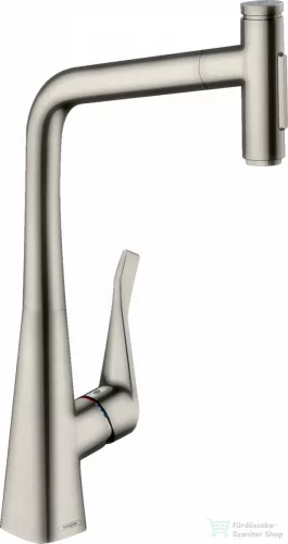 Hansgrohe Metris Select M71 mosogató csaptelep kihúzható kifolyóval, nemesacél felület 73816800