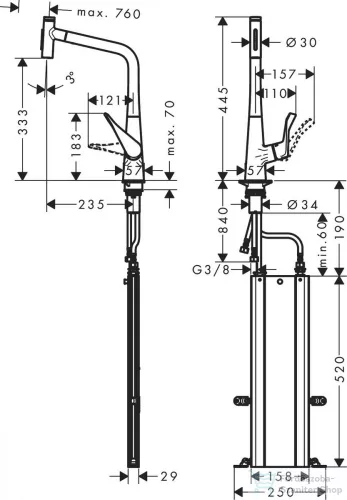 Hansgrohe Metris Select M71 mosogató csaptelep kihúzható kifolyóval, nemesacél felület 73816800