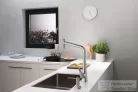 Hansgrohe Metris Select M71 mosogató csaptelep kihúzható kifolyóval, nemesacél felület 73816800