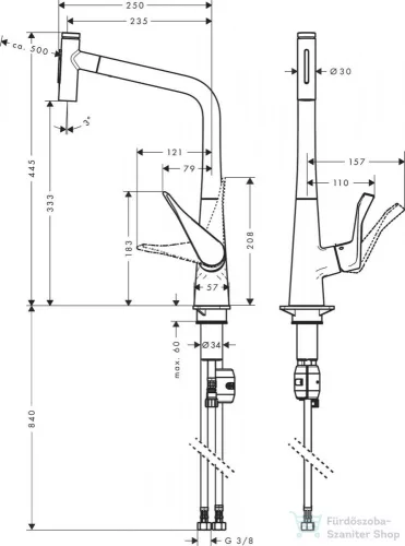 Hansgrohe METRIS Select M71 M7117-H320 egykaros mosogató csaptelep, nemesacél felület 73820800