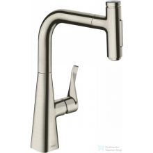   Hansgrohe METRIS Select M71 M7117-H240 egykaros mosogató csaptelep kihúzható kifolyóval, nemesacél felület 73822800
