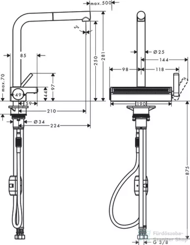 Hansgrohe AQUANO SELECT M81 2 jet S-Box mosogató csaptelep kihúzható fejjel, króm 73830000