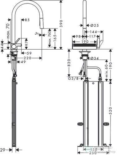 Hansgrohe AQUANO SELECT M81 3 jet S-Box mosogató csaptelep kihúzható fejjel, króm 73831000