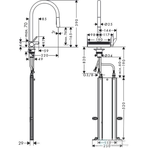 Hansgrohe AQUANO SELECT M81 3 jet S-Box mosogató csaptelep kihúzható fejjel, matt fekete 73831670