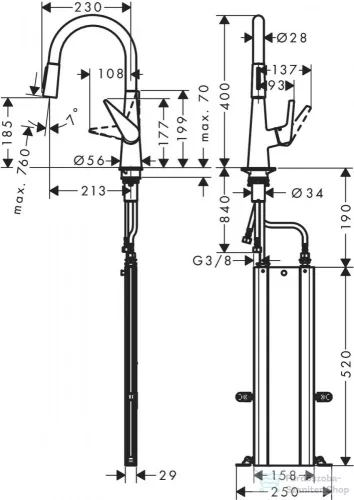 Hansgrohe TALIS M51 200 kihúzható fejes mosogató csaptelep,2 jet,SBox, króm 73876000