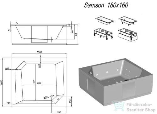 Kolpa San Samson 180x160 beépíthető fürdőkád 740340