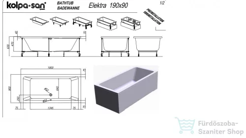 Kolpa San Elektra 190x90 fürdőkád 740620