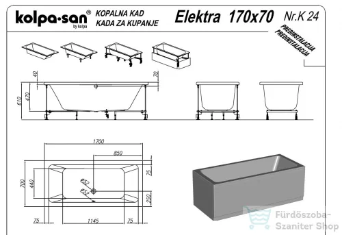 Kolpa San Elektra 170x70 fürdőkád 740680