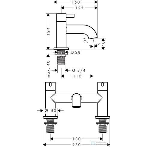 Hansgrohe ZESIS S peremre szerelhető kádtöltő csaptelep zuhanycsatlakozó nélkül, króm 74423000