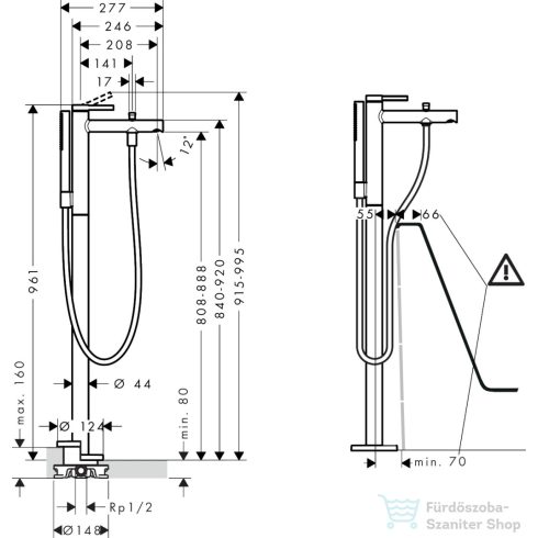 Hansgrohe ZESIS S szabadon álló kádtöltő csaptelep, króm 74445000