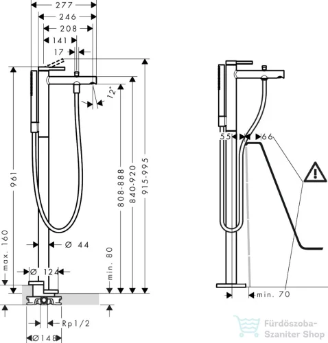 Hansgrohe ZESIS S szabadon álló kádtöltő csaptelep, króm 74445000