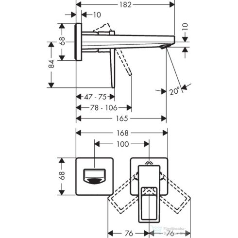 Hansgrohe METROPOL 2-lyukú egykaros mosdócsaptelep kád 165 loop fogantyúval 74525000