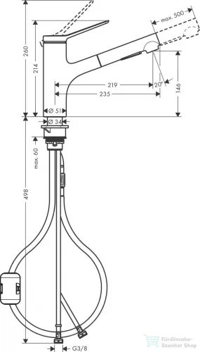 Hansgrohe ZESIS M33 egykaros mosogató csaptelep kihúzható fejjel,140,2 jet, króm 74800000
