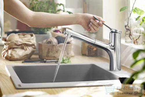 Hansgrohe ZESIS M33 egykaros mosogató csaptelep kihúzható fejjel,140,2 jet, króm 74800000
