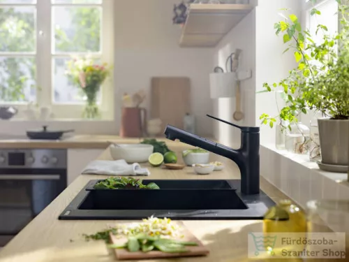 Hansgrohe ZESIS M33 egykaros mosogató csaptelep kihúzható fejjel,140 2 jet, matt fekete 74800670